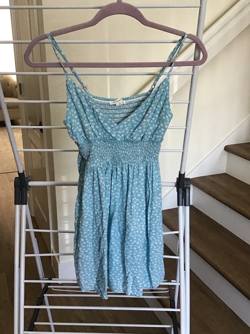 Y2K-style light blue ditsy floral mini dress Aeropostale sz XS